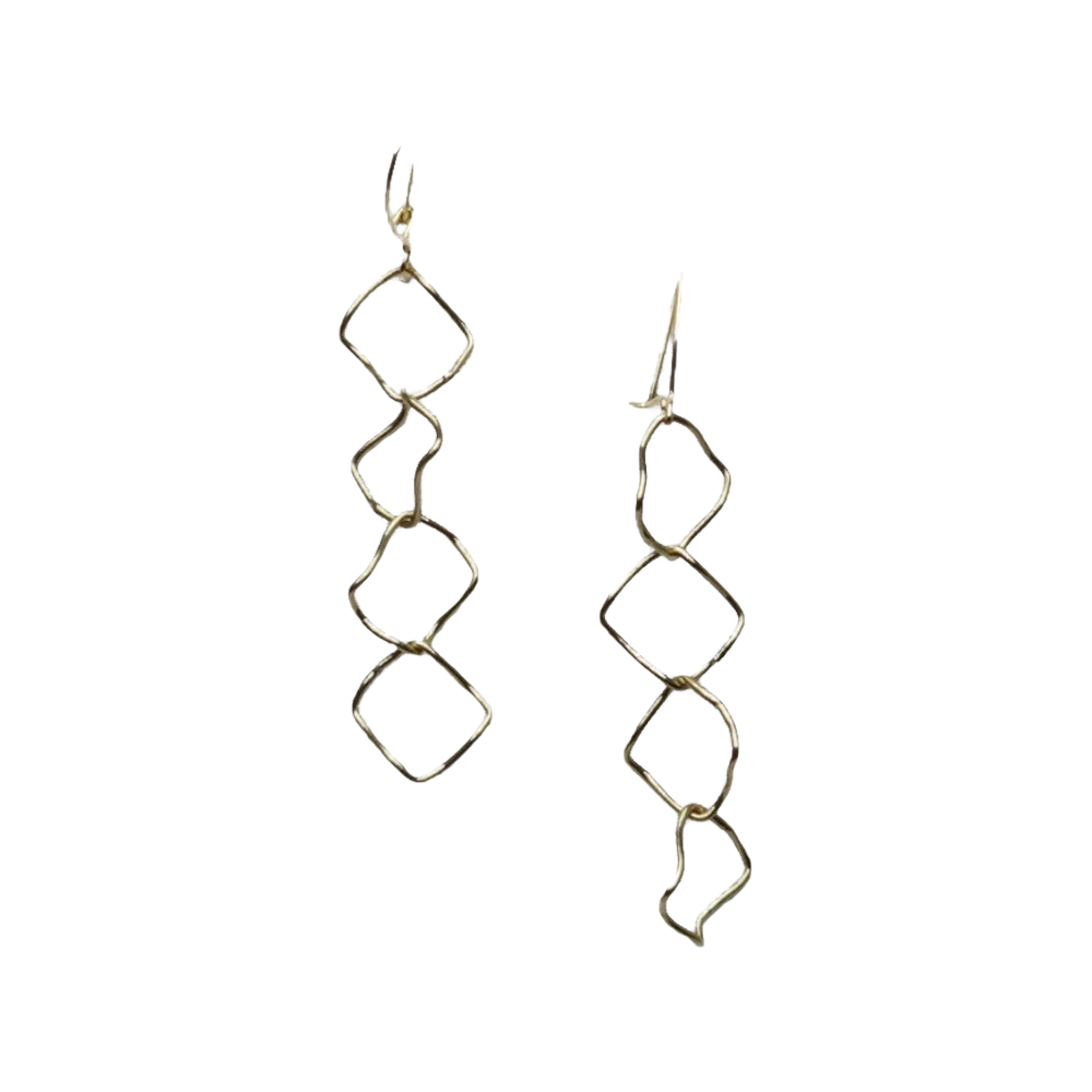 Earrings made out of wire bent into a looping shape